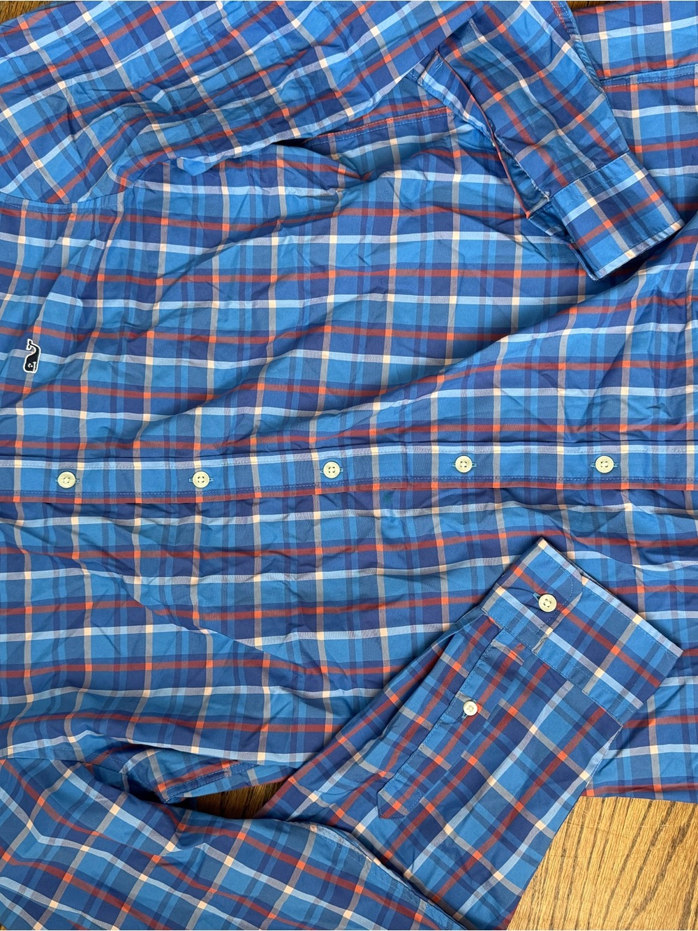 Vineyard Vines Blue Plaid Button-Down Shirt with Red Accents